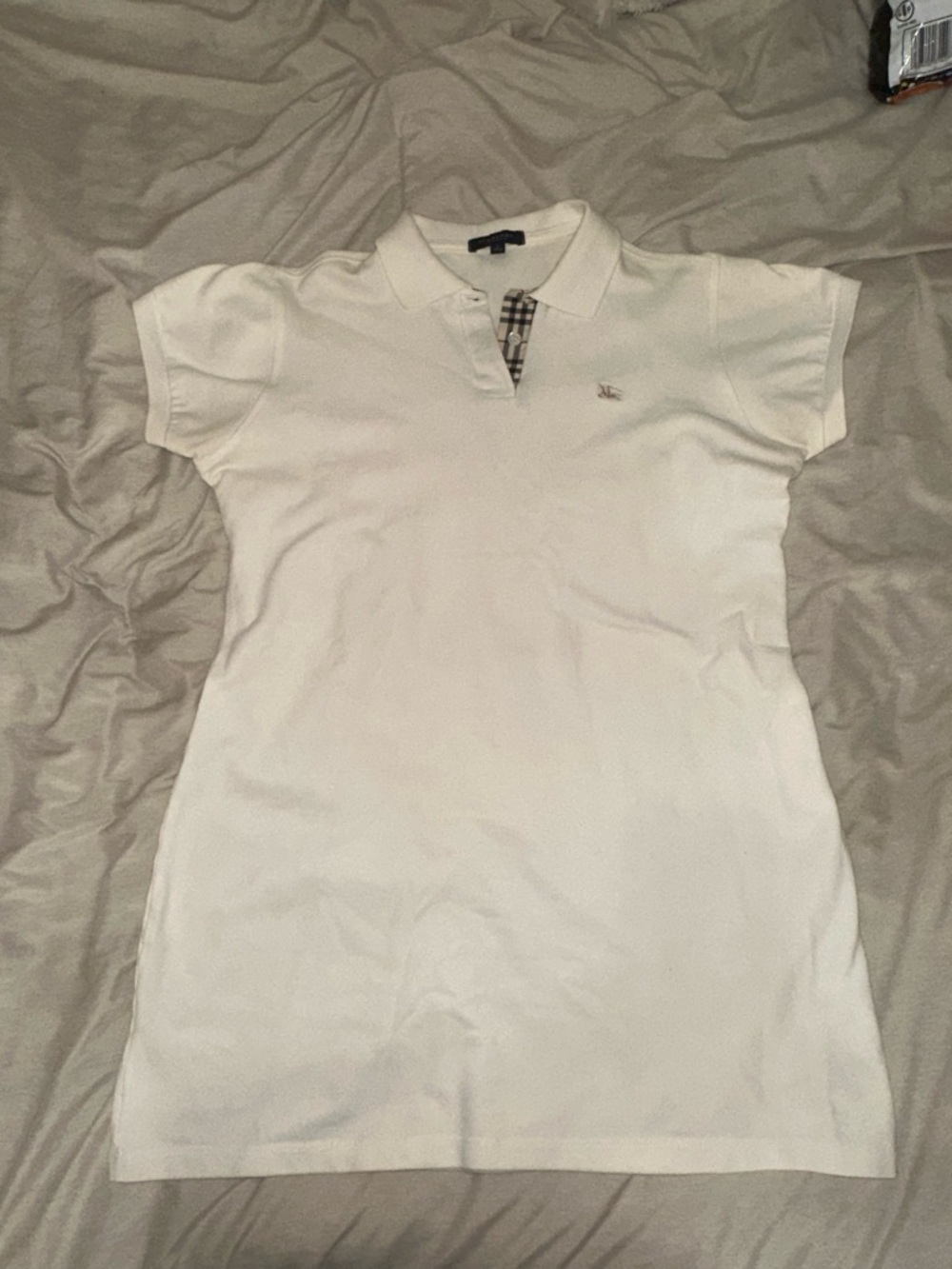 Burberry White Polo Midi Dress with Check Placket